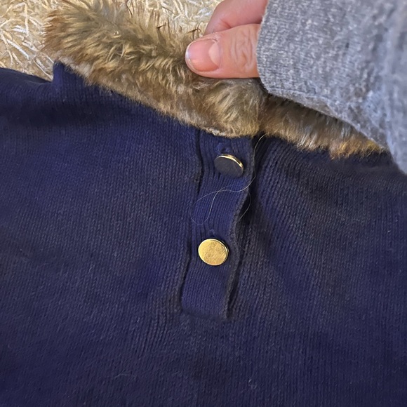 HOPE & HENRY COUTURE BABY NAVY FUR-TRIMMED SWEATER CAPE PONCHO 18-24M - Picture 4 of 7